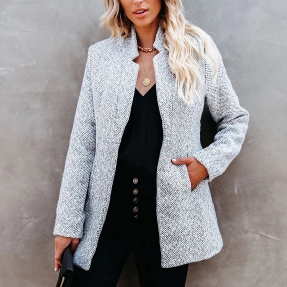 unbranded Jackets & Blazers - Jacket Pea Coat Navy/ White Herringbone Pattern SZ Small